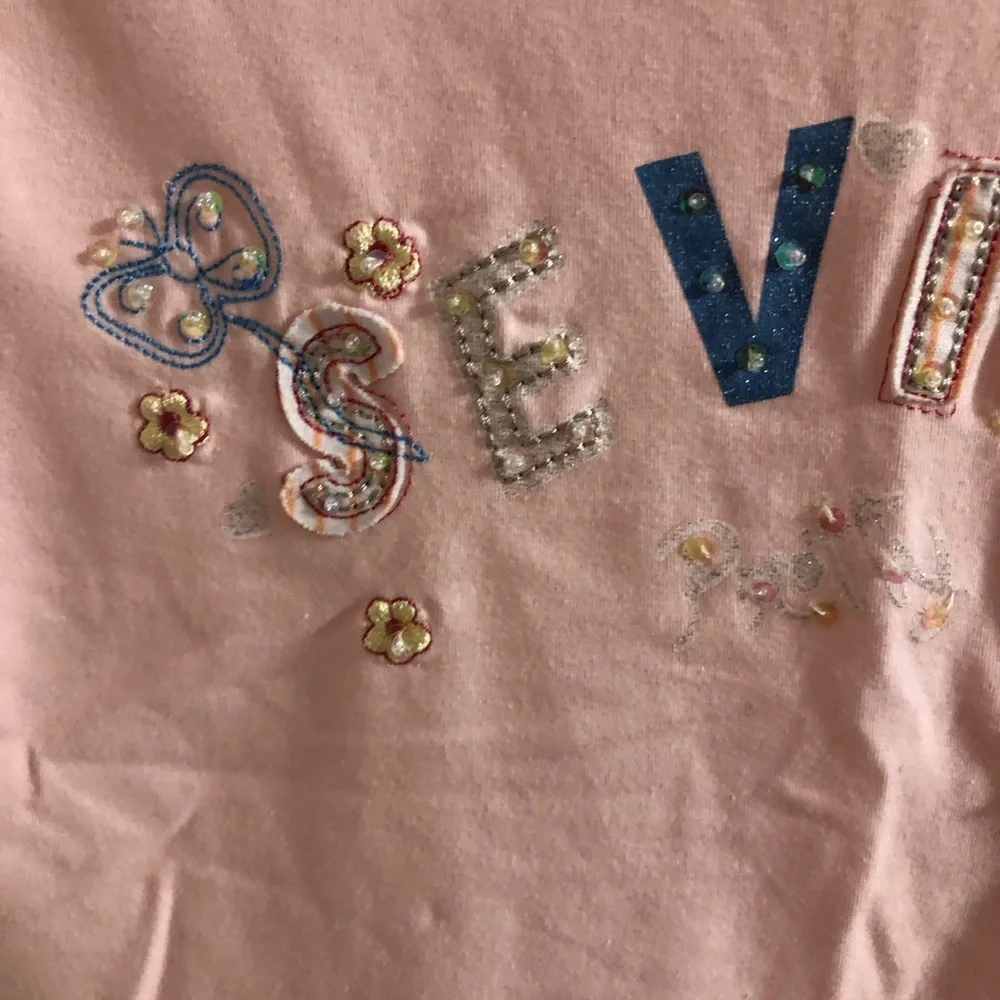 Girls Sevilla embroidered sparkly baby‎ tee ruffle hem pink girls size large 32”